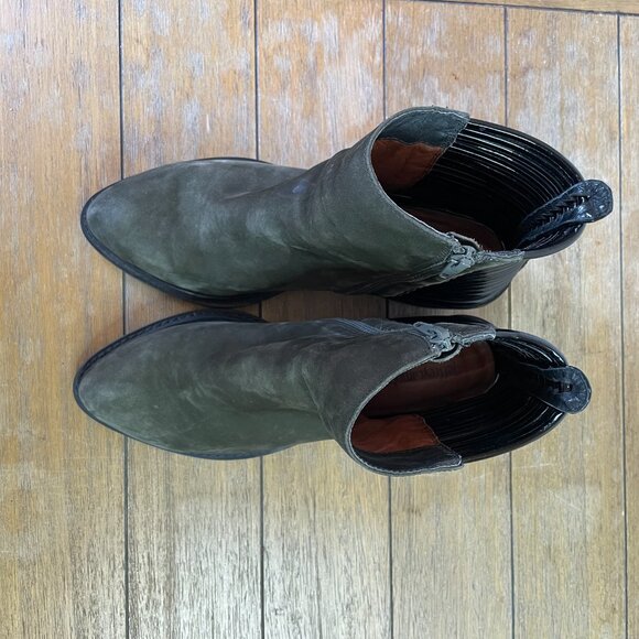 Jeffrey Campbell Ankle Boots Size 9 Lowell Olive Green Sheepskin Suede Block - Picture 4 of 12